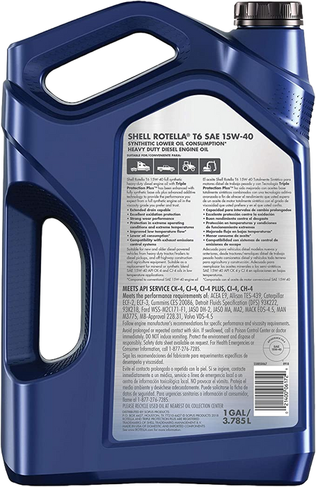 Shell Rotella T6 Full Synthetic 15W-40 Diesel Engine Oil (1 gal.)